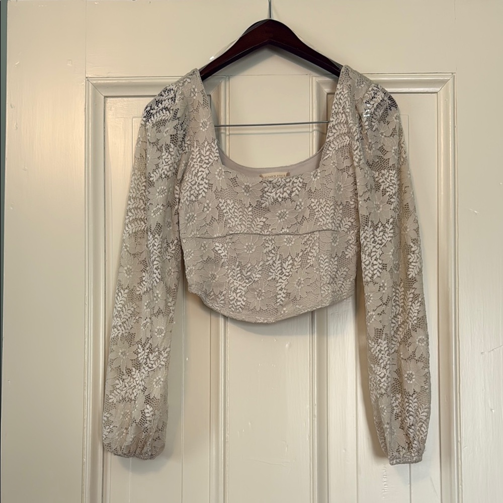 Altar'd State Silver Smocked Puff Sleeve Crop Top